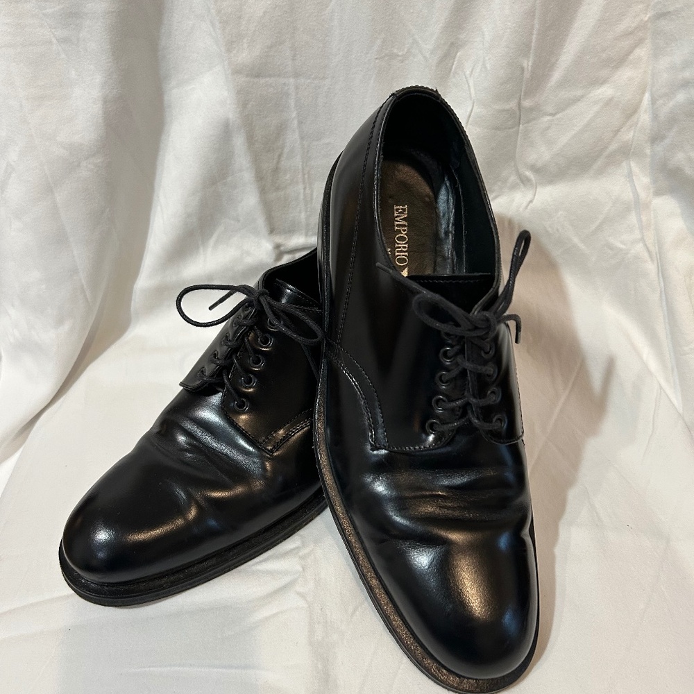 Men's  size 42 ( 8 1/2) Emporia Armani  Black Patent Leather Lace  Tuxedo shoes.